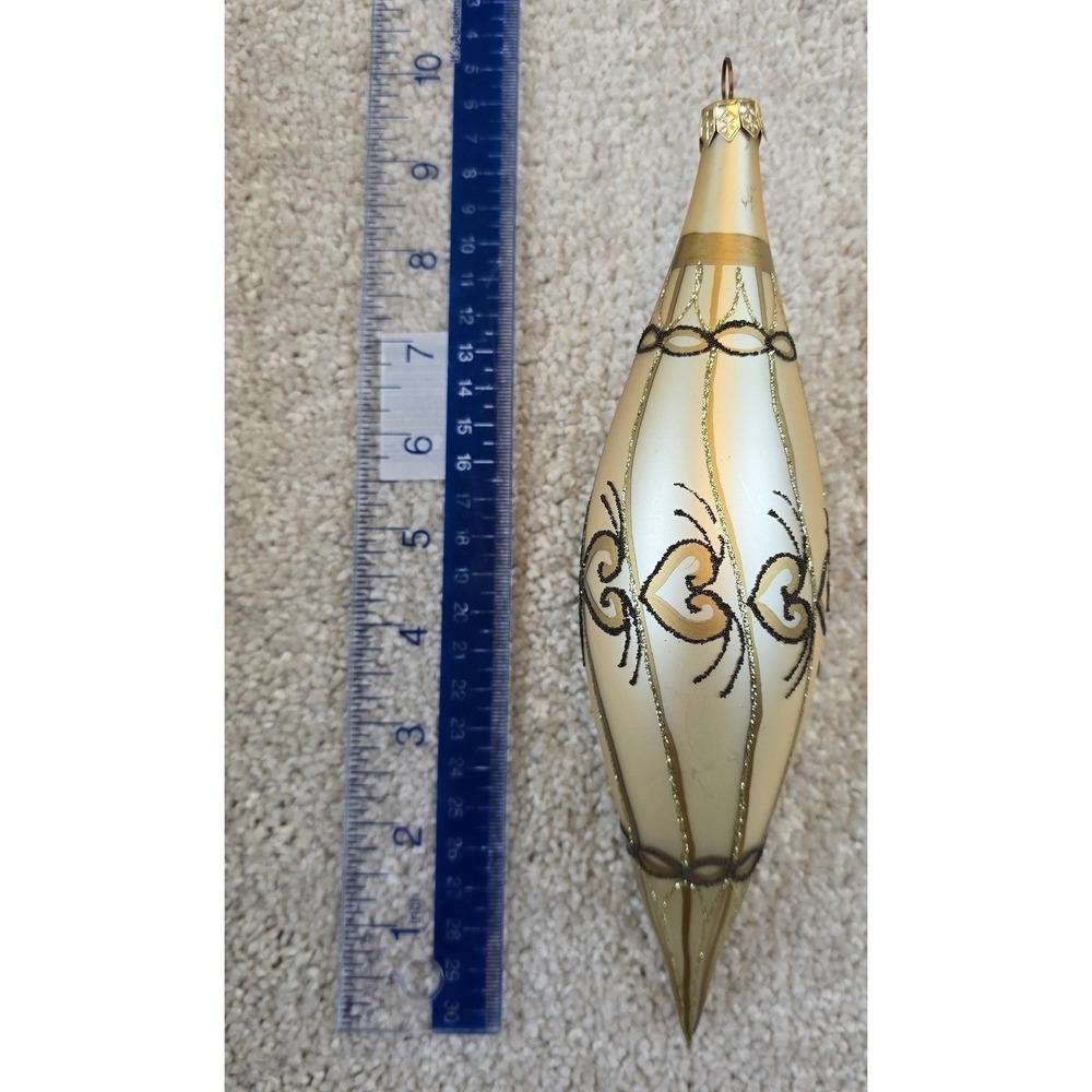 Vintage‎ European Glass Christmas Ornament Hand Blown Poland Teardrop w/ Swirls